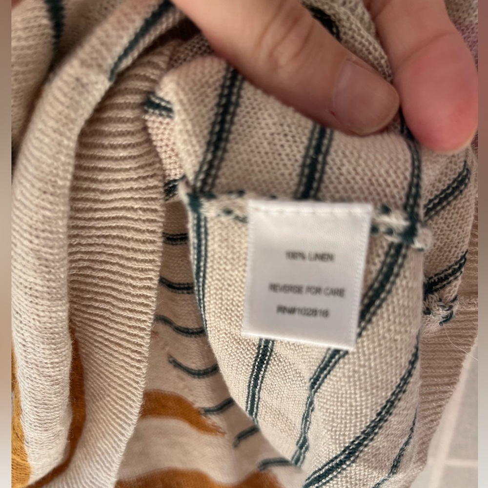 Garnet Hill 100% linen Striped V-Neck Sweater - Picture 2 of 3